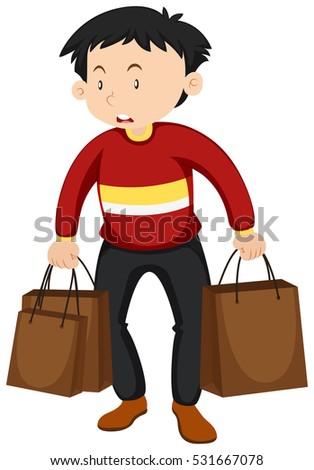 Man with paper bags illustration