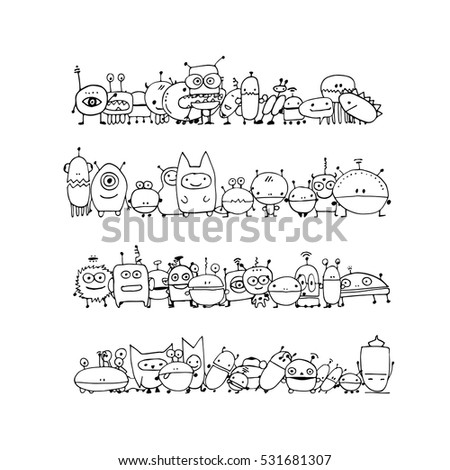 Funny aliens collection, sketch for your design