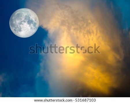 full moon Gold cloud in the blue sky light of sunset in evening, Elements of this image furnished by NASA