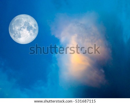 full moon Gold cloud in the blue sky light of sunset in evening, Elements of this image furnished by NASA