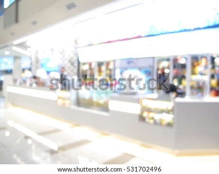 Cinema complex, View of Popcorn and Soft Drink Shop, Ticket store, movie theater luxury interior abstract blur background