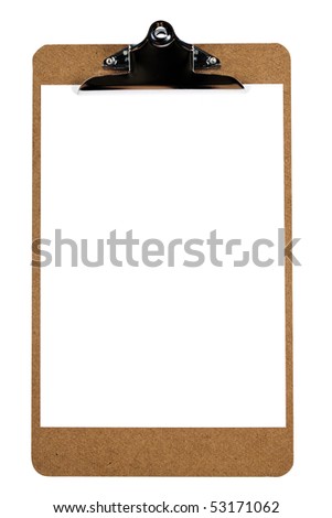 A wooden clipboard with a blank piece of paper  (with clipping path) Royalty-Free Stock Photo #53171062