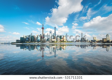 
Shanghai, China Pudong, flat view of the city skyline