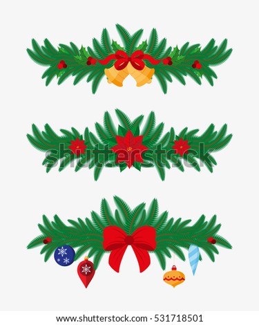 Christmas decoration. Vector illustration on a white background. Can be used for design greeting card, invitation. All elements can be used as icons for mobile applications or logos. Flat design style