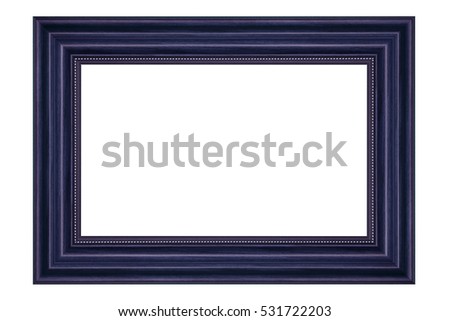 Blue vintage wood picture frame isolated on white background