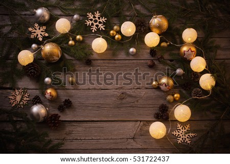Christmas decoration on old wooden background