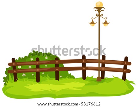 illustration of isolated fence with lamp on white
