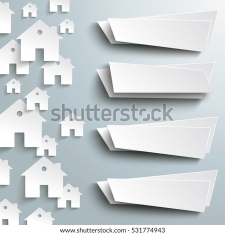 Infographic with white hous shapes and 4 banenrs on the gray background. Eps 10 vector file.