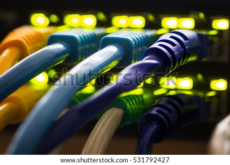 Network cable connected to a hub Royalty-Free Stock Photo #531792427