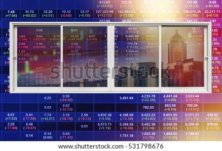 Double exposure of stocks market chart concept with city scape hong kong background