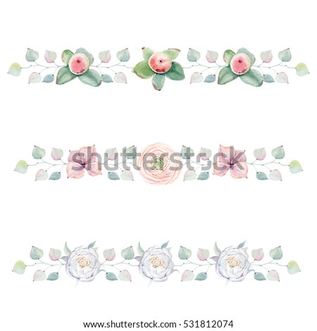 Elegant elements set vintage watercolor style. It can be used for birthday card, invitation, wedding card, poster, mothers day card.