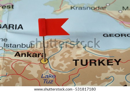 Flag pin on the map pointing Ankara, Turkey