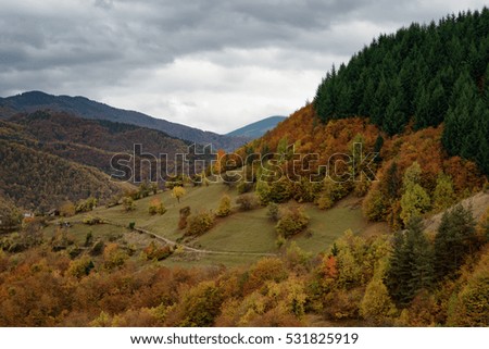 Magnificent autumn landscape at the village of Lakavitsa, Rhodope Mountains, Bulgaria 