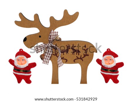 Christmas reindeer made of paper with cartoon santa claus on white background