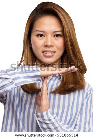 chinese woman doing time break gesture