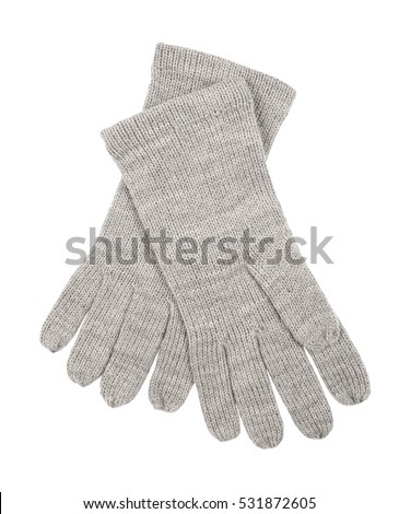 Grey wool gloves isolated on white background. Female accessory. Royalty-Free Stock Photo #531872605