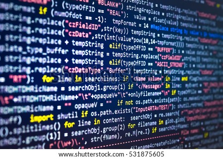 Computer programming often shortened to programming is a process for original formulation of computing problem to executable computer programs such as analysis, developing, algorithms and verification Royalty-Free Stock Photo #531875605