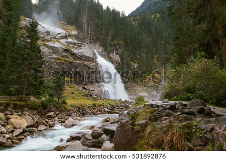 Beautiful Krimml  waterfall and mountain stream on Tauern National park in Austria