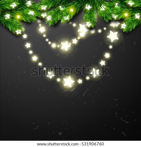 Christmas border Card design. Happy new year xmas with Glowing star Lights  