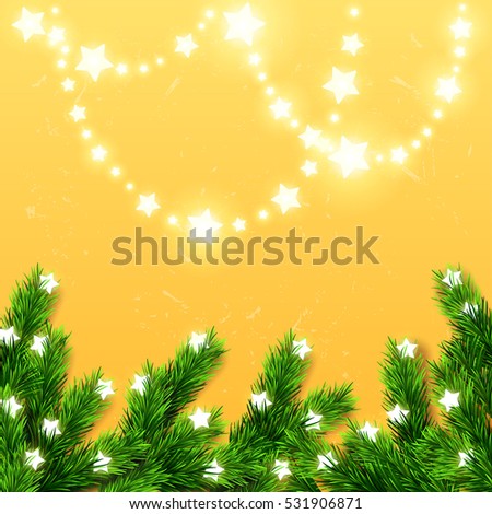 Christmas border Card design. Happy new year xmas with Glowing star Lights 