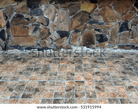 Vintage Floor Tile with Stone wall background.