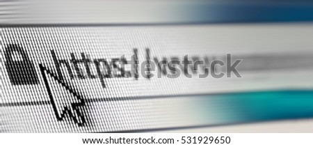 Closeup of Http Address in Web Browser in Shades of Blue - Shallow Depth of Field, border design panoramic banner Royalty-Free Stock Photo #531929650