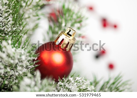 Christmas ball and other decoration on tree. Happy new year conception