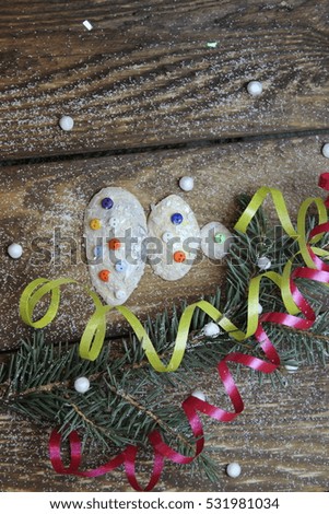 Christmas decoration made of shells. Christmas tree and tinsel