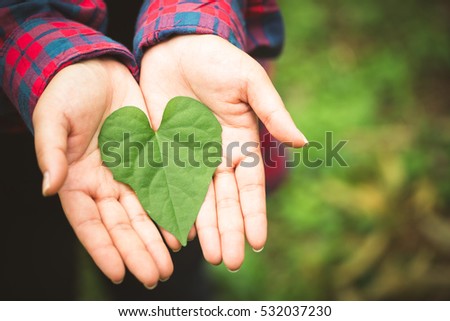 Go green, Earth day, Plant.Woman hands with green leaf with heart shape.Climate change.Green Heart.Love the earth.World environment day.Eco save.Green energy clean natural energy.CSR, Sustainable. Royalty-Free Stock Photo #532037230