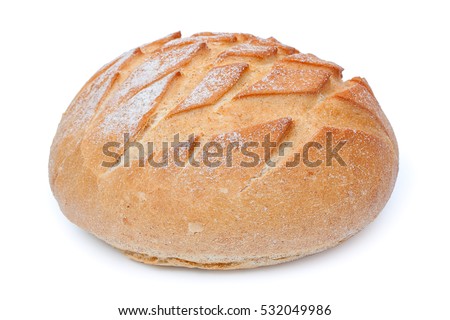 Traditional homemade french round bread isolated on a white background Royalty-Free Stock Photo #532049986