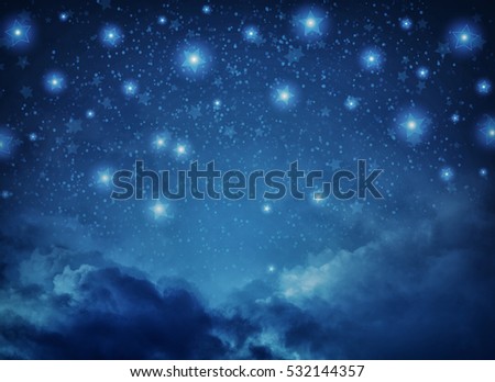 Abstract night fairy background with stars and clouds