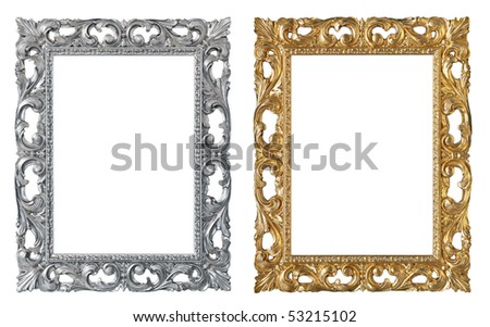 Empty picture silver and golden retro frames, isolated on a white background