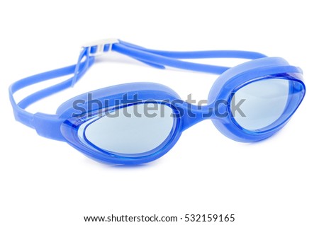 Professional glasses for swimming isolated on a white background. Blue swim goggle. Royalty-Free Stock Photo #532159165