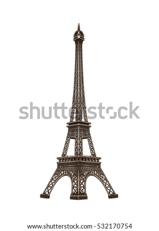 Souvenir model of the Eiffel Tower isolated on a white background. 