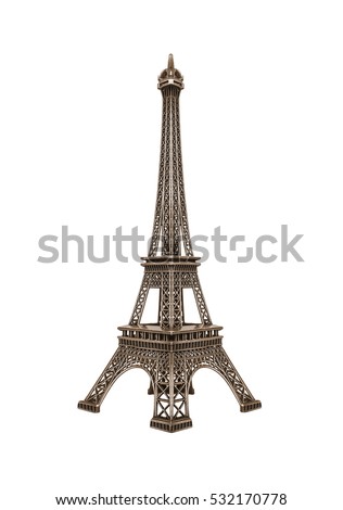 Souvenir model of the Eiffel Tower isolated on a white background. 