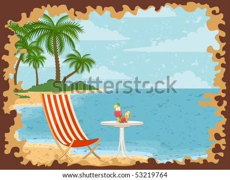 Beautiful summer beach. Vector illustration in retro style
