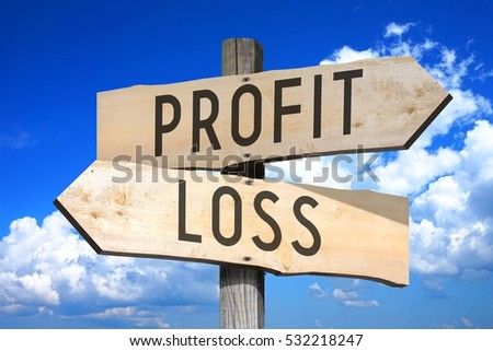 Profit, loss - wooden signpost