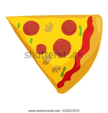 Fast food pizza slice icon. Delivery toppings isolated on white background.