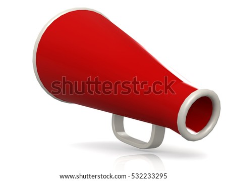 Isolated red megaphone on white, 3D rendering