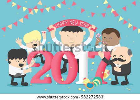 Happy New Year 2017 Party Happy have chicken is a symbol of the Year .Vector illustration