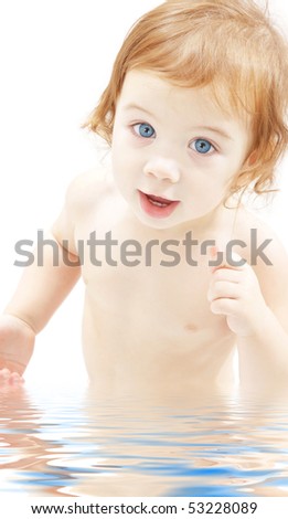 picture of baby boy in water over white