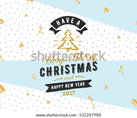 Merry Christmas and Happy New Year text design. Vector logo, typography. Usable as banner, greeting card, gift package etc. 