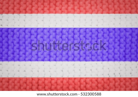 Seamless Thailand flag on knitted wool scarf background. Neutral winter fabric texture.
