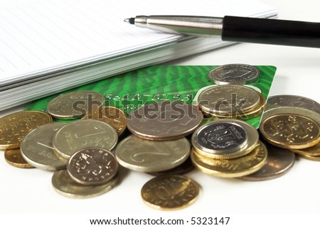 pen, notepad, money
