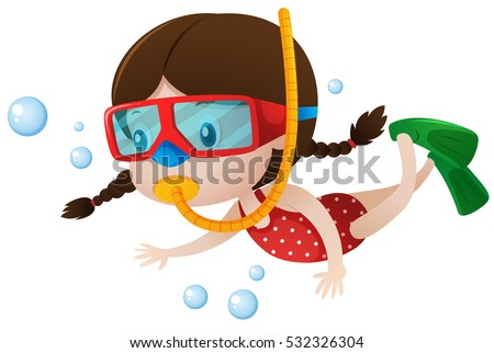 Little girl diving under the sea