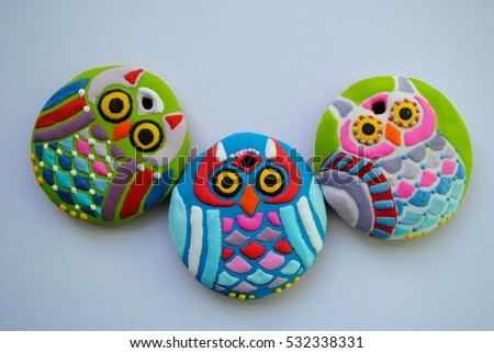 Three colorful cookies balls , Owl shaped