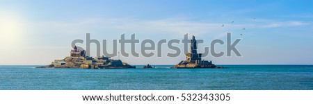 People greet the sunrise in Kanyakumari the southernmost point of the Indian subcontinent, Tamil Nadu, India Royalty-Free Stock Photo #532343305