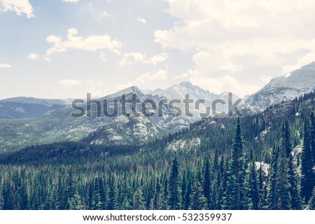 Mountain peaks// Rocky Mountain National Park, Colorado. June 2016, by Sharon Kilon Han Royalty-Free Stock Photo #532359937