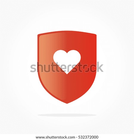 simple gradient red shield and a white love shape on it with lighting and shadow effect