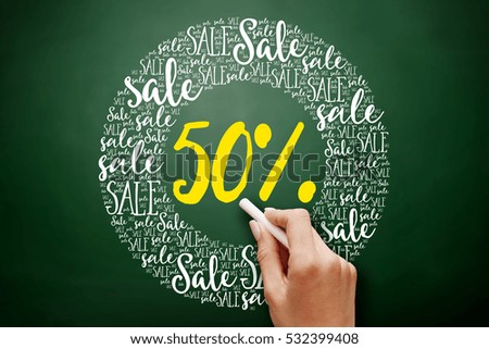 50 percent Sale word cloud collage, business concept on blackboard